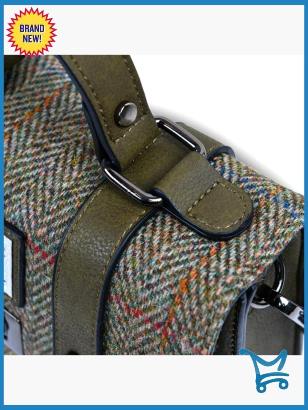 Harris Tweed Mini Satchel with Microfiber Leather, Adjustable Strap - Picture 2 of 5